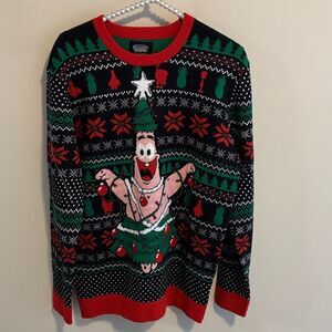 SpongeBob SquarePants Men's medium Patrick Star Knit Ugly Christmas Sweater Tree